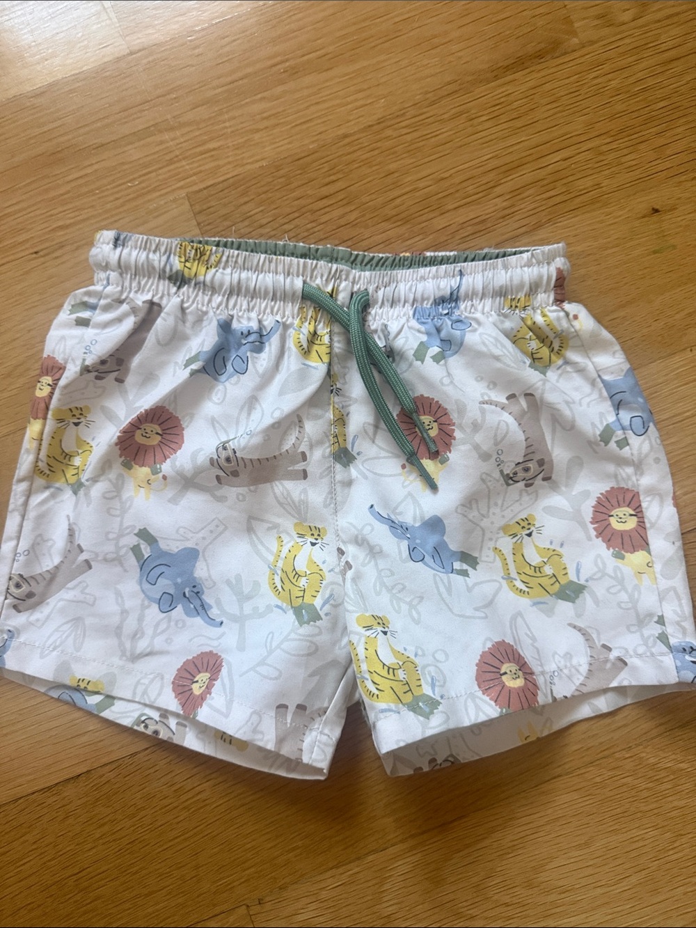 Mayoral White Kids' Animal Print Shorts with Green Drawstring